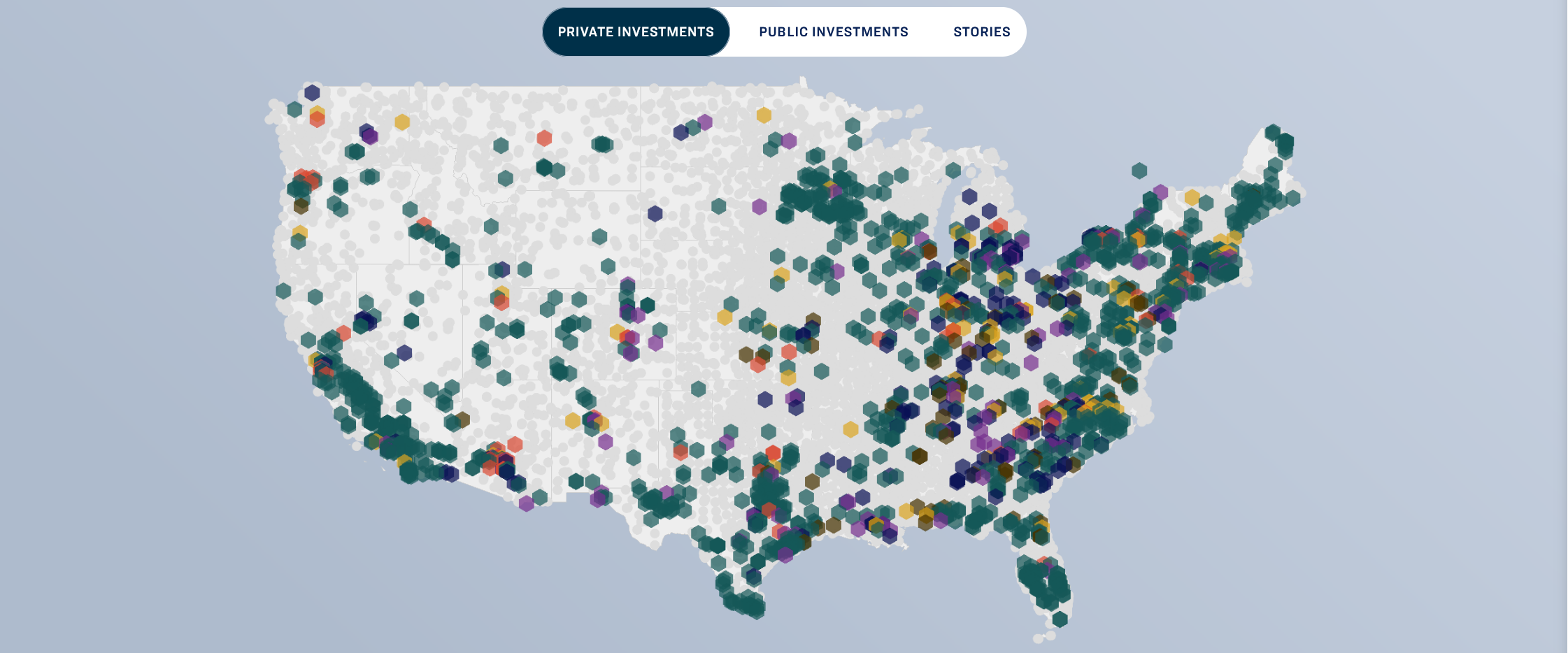 Map depicting private investments in clean energy manufacturing, batteries/EVs, clean power, and more, as of April 2024. Source: Investing in America map by the White House.