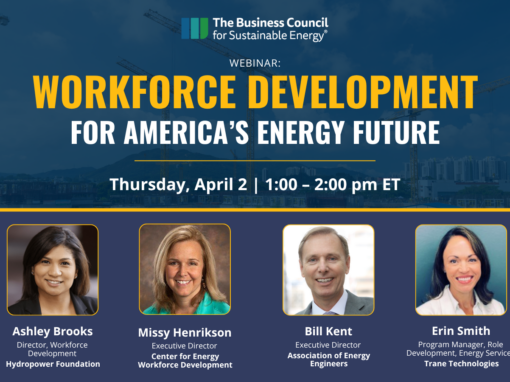 April 2: Webinar – Workforce Development for America’s Energy Future